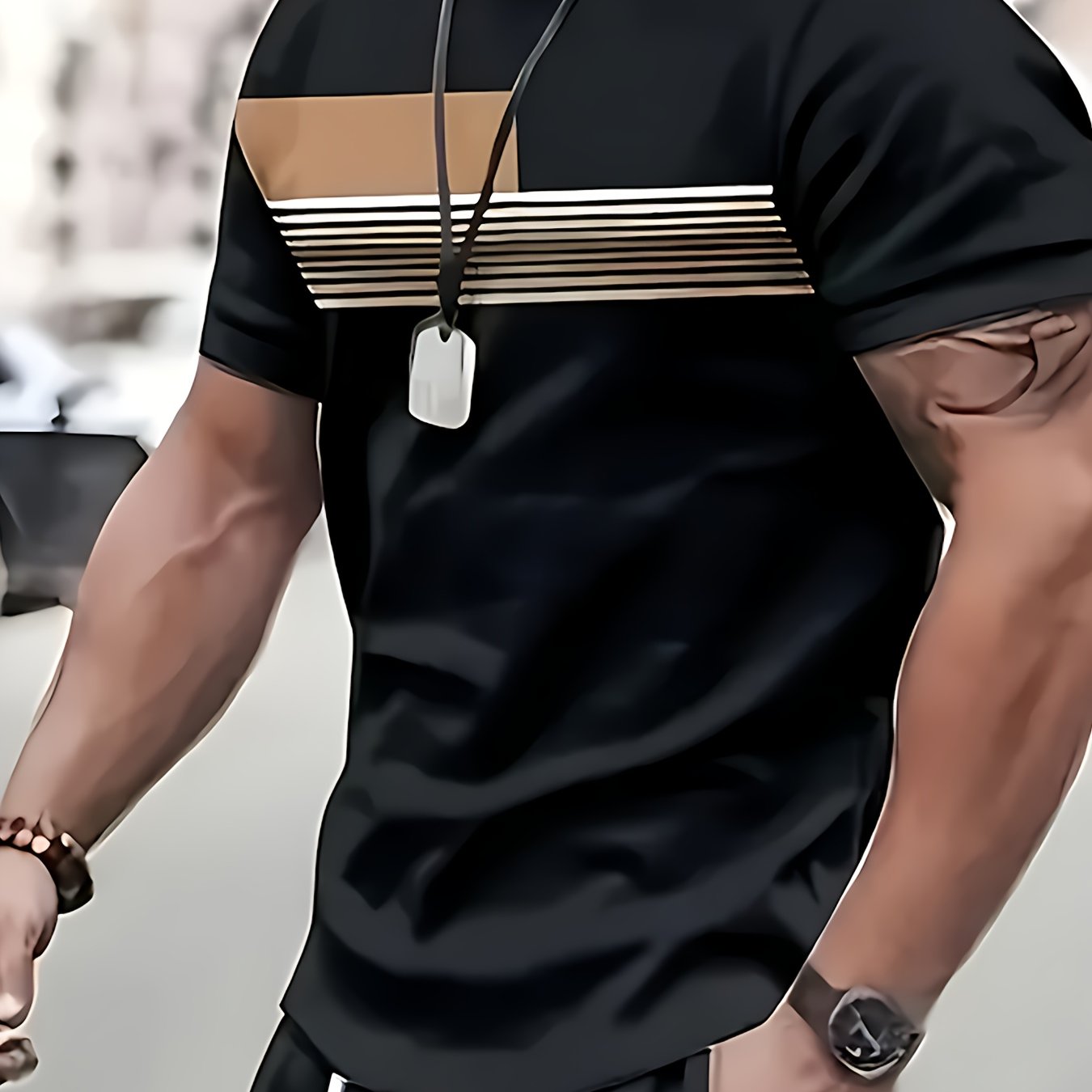 TEMU Men' Striped Print Short-sleeved Crew-neck T-shirt1 100% Cotton Round Neck Y2k Funny Print Pattern Loose Fit Men's Summer T Shirt Gift