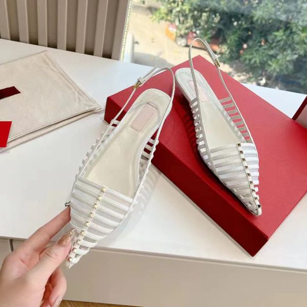 designer sandals dress shoes Hollow woven rivet Roman shoes European and American style pointed cat heel sandals for women in summer Elegant