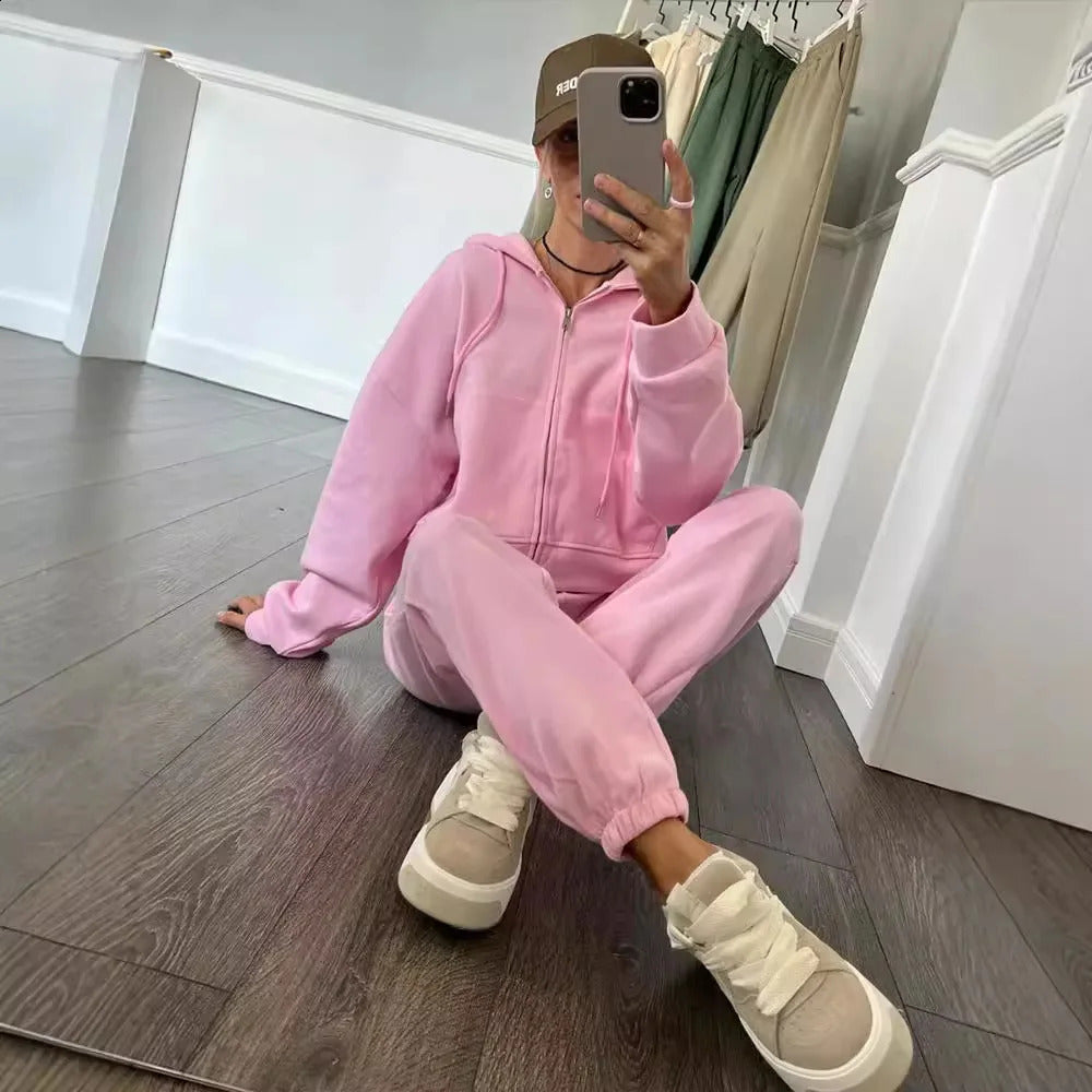 Two Piece Sets Pant Set Tracksuit Jogger Women Y2k Sweatshirts Autumn Winter Sports Elastic Waist Streetwear Pants Matching Sets 250916