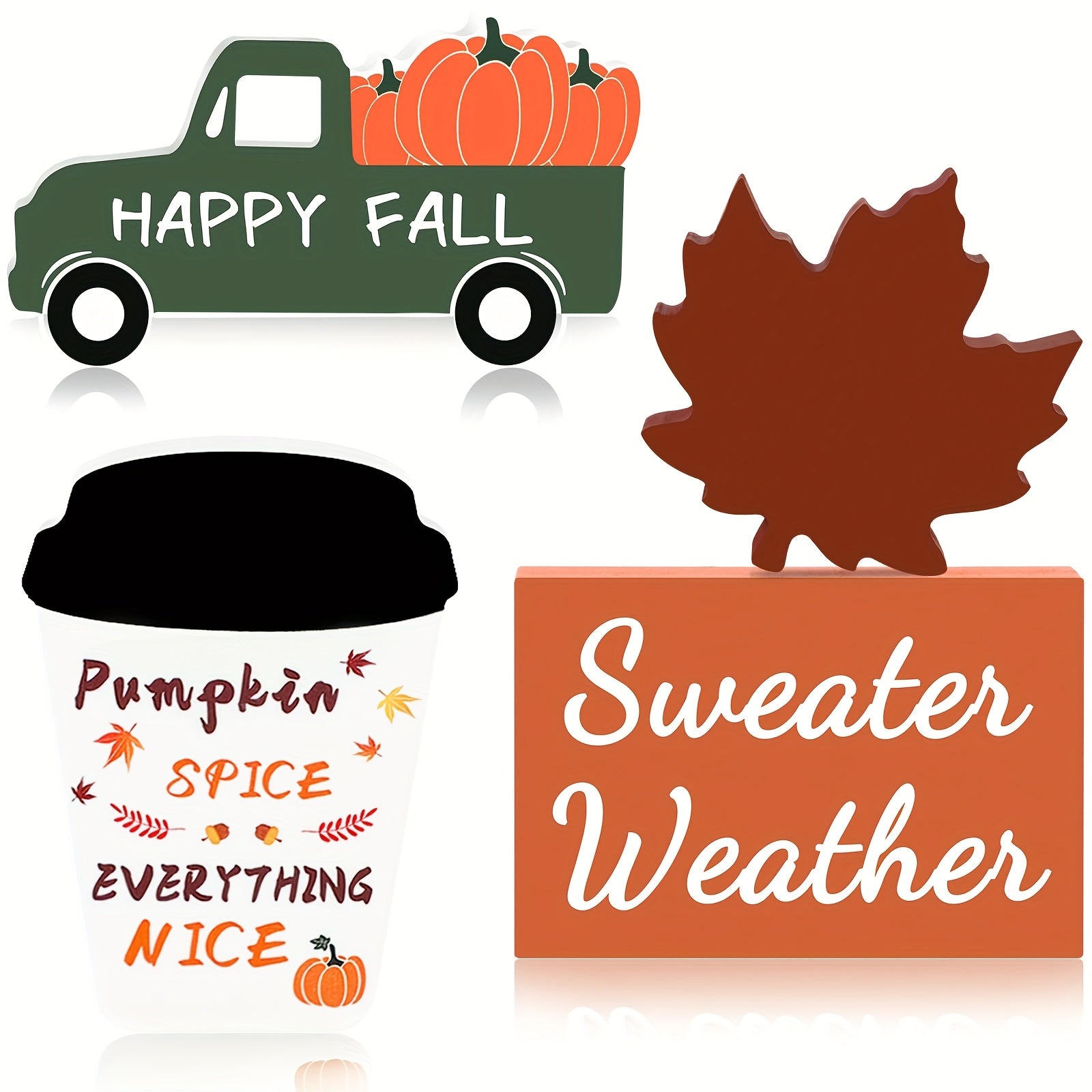 TEMU 4pcs Maple Leaf Table Centerpiece, Rustic Wooden Tiered Tray Decor, Farmhouse Tabletop Decorations, Suitable For Coffee Bars, Dining Tables,