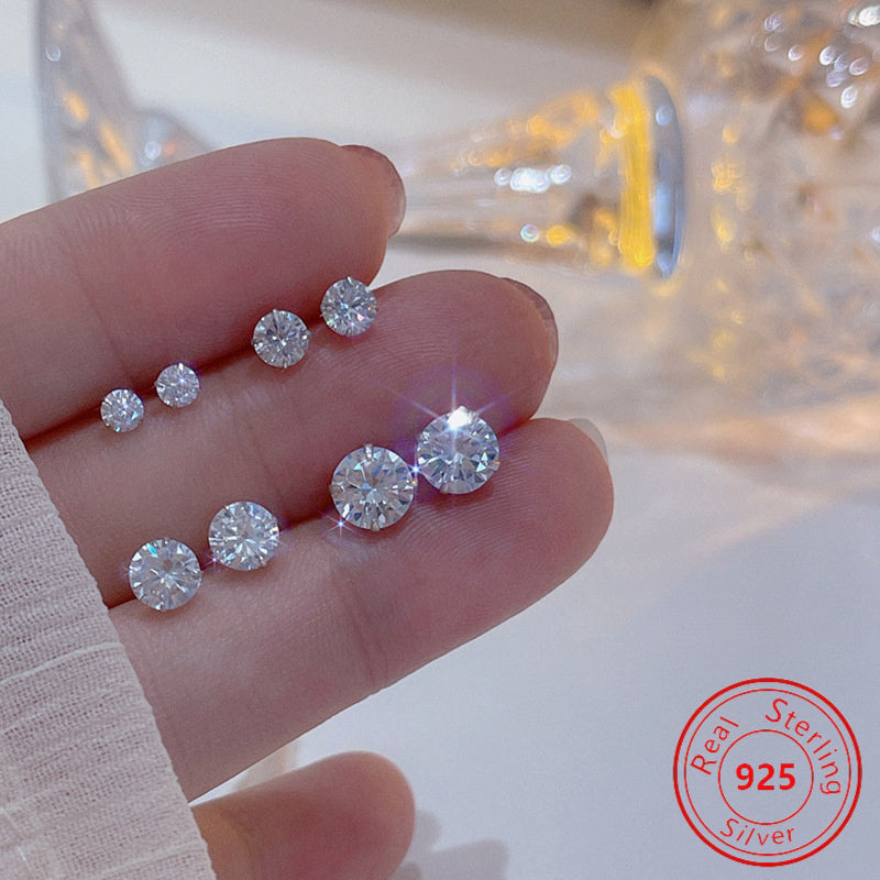 TEMU 4 Pairs Of S925 Sterling Silvery Sparkly Synthetic Zirconia Earrings - Hypoallergenic - Sparkly Synthetic Zirconia - Casual Attire And Gift- -