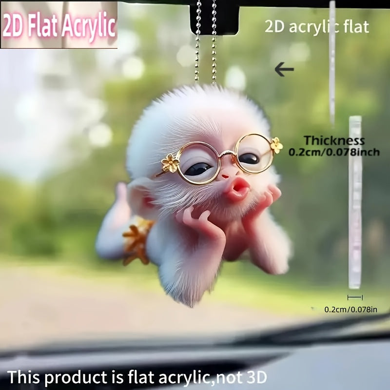 TEMU 2d Flat, Cute Pastel With Red Glasses - Acrylic Car Mirror Hanging Ornament, Keychain, Backpack Pendant, Christmas Decoration - Compact 2d Flat