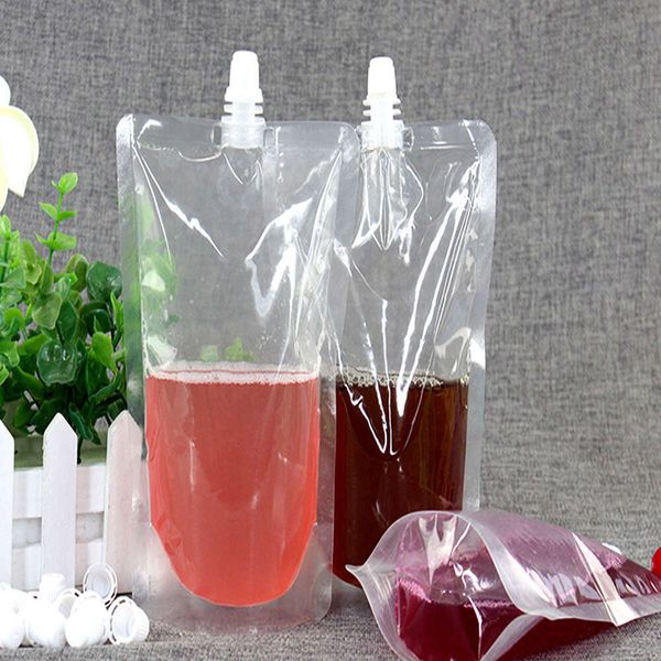 Plastic Juice Package Bags, 50Pcs Clear Stand Up Pouches Kitchen Outdoor Milk Drinks Spout Storage Bags With Funnel