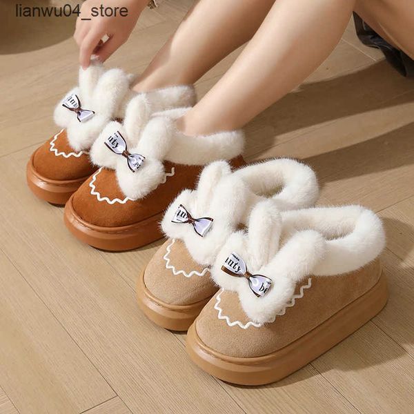 Boots Cute Furry Rabbit Ear Snow Boots for Women 2024 Winter Thick Sole Faux Fur Cotton Shoes Woman Non Slip Plush Warm Ankle Boots H250117