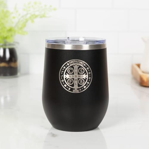 Personalized St. Benedict Black Wine Tumbler