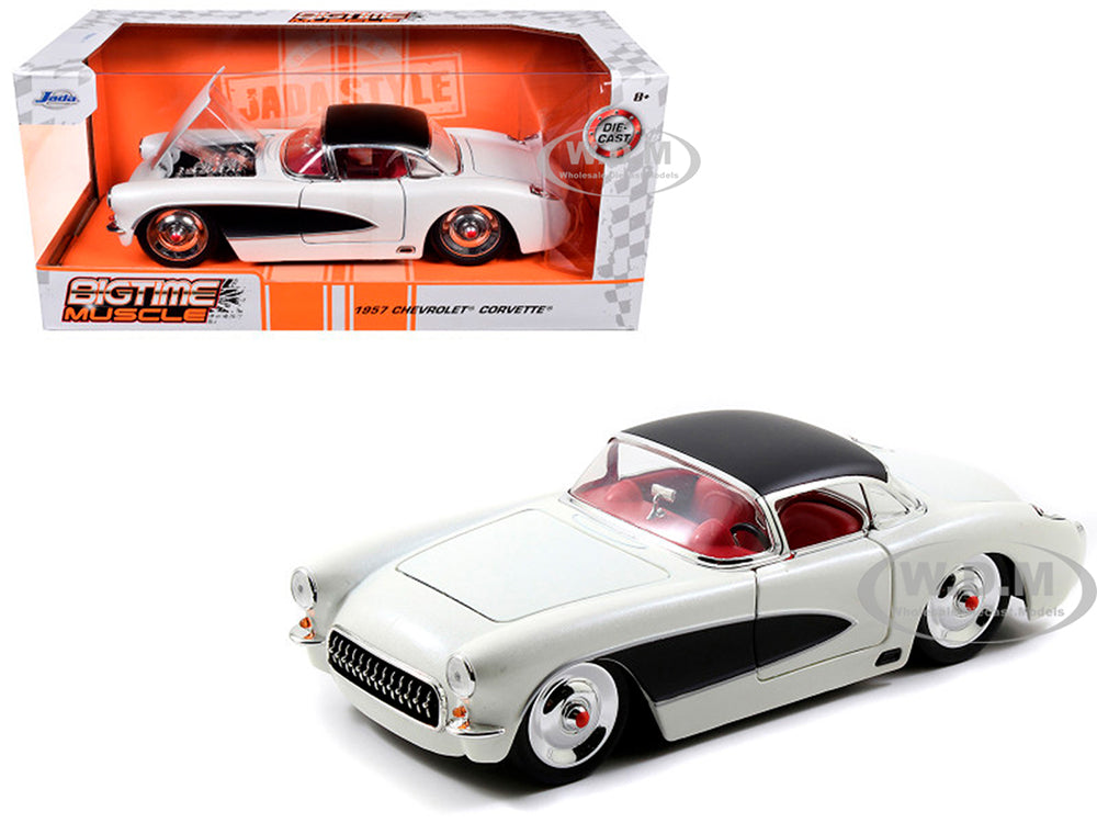 1957 Chevrolet Corvette Satin Cream Metallic with Matt Black Top and Side 1-24 Diecast Model Car by Jada