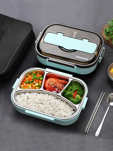Lunch Boxes 4 Grid Thermal Lunch Box Leakproof Bento Box 304 Stainless Steel Microwave Boxs for Work Picnic Food Warm Keeping Storage Boxes