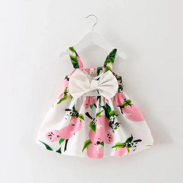 Cute Printed Sleeveless born Princess Dress Summer Baby Girl Big Bow Birthday Clothes 250116