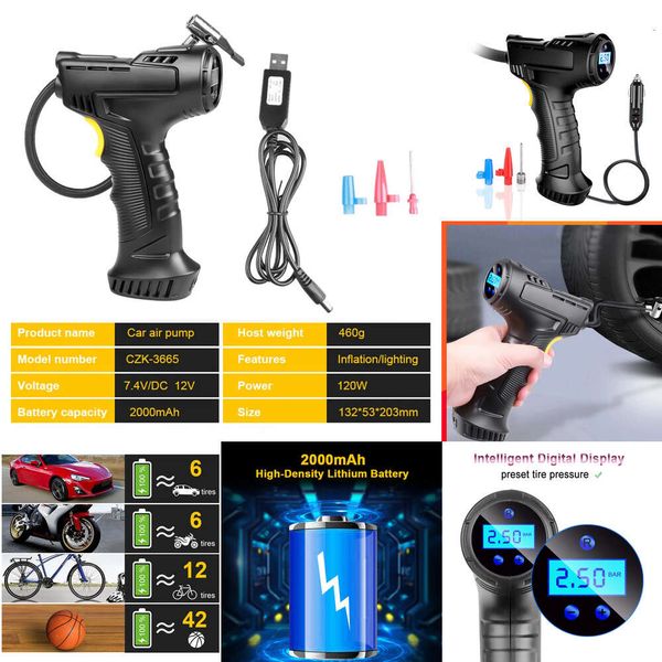 120W Auto Electronics Car Bomba de ar sem fiocom fio de carro elétrico compressor de ar portátil para pneus de carro elétrico para pneus in