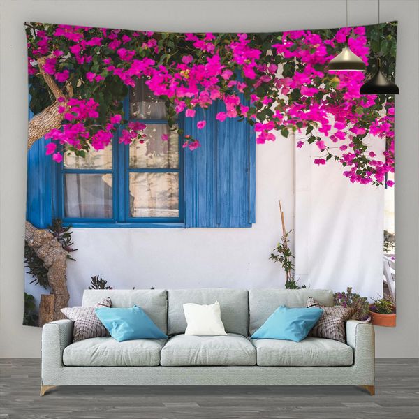 Tapestries Garden Landscape Tapestry Fence Nature Flowers Homeland Plants Modern Home Living Room Courtyard Decor Wall Hanging Picnic Mats 2