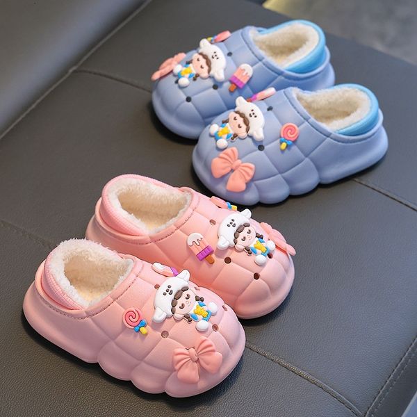 Children&#039;s slippers with warm plush waterproof parent-child bags winter boys girls, baby cotton shoes for large, medium, and young chil