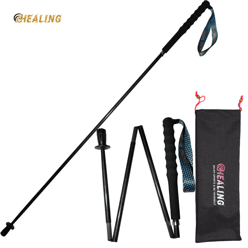OKHEALING T800 Carbon Fiber Trekking Poles Ultra-light Collapsible Off-road Cane Portable Walking Stick with EVA Handle for Hiking, Backpacking, Cam
