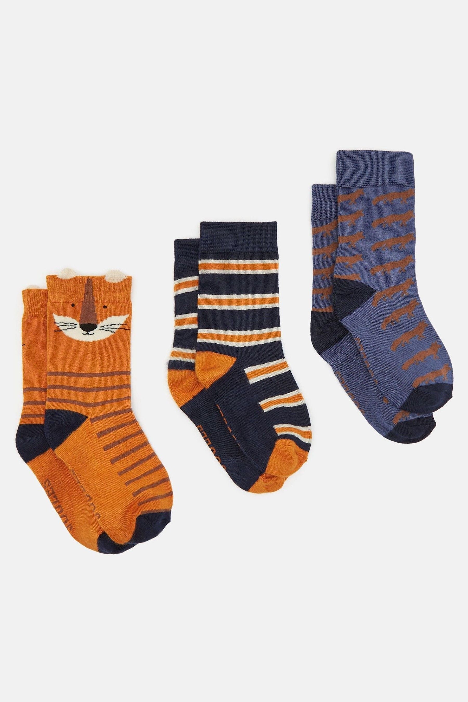 Joules - Boys' Neat Feet Orange-Navy 3 Pack Socks