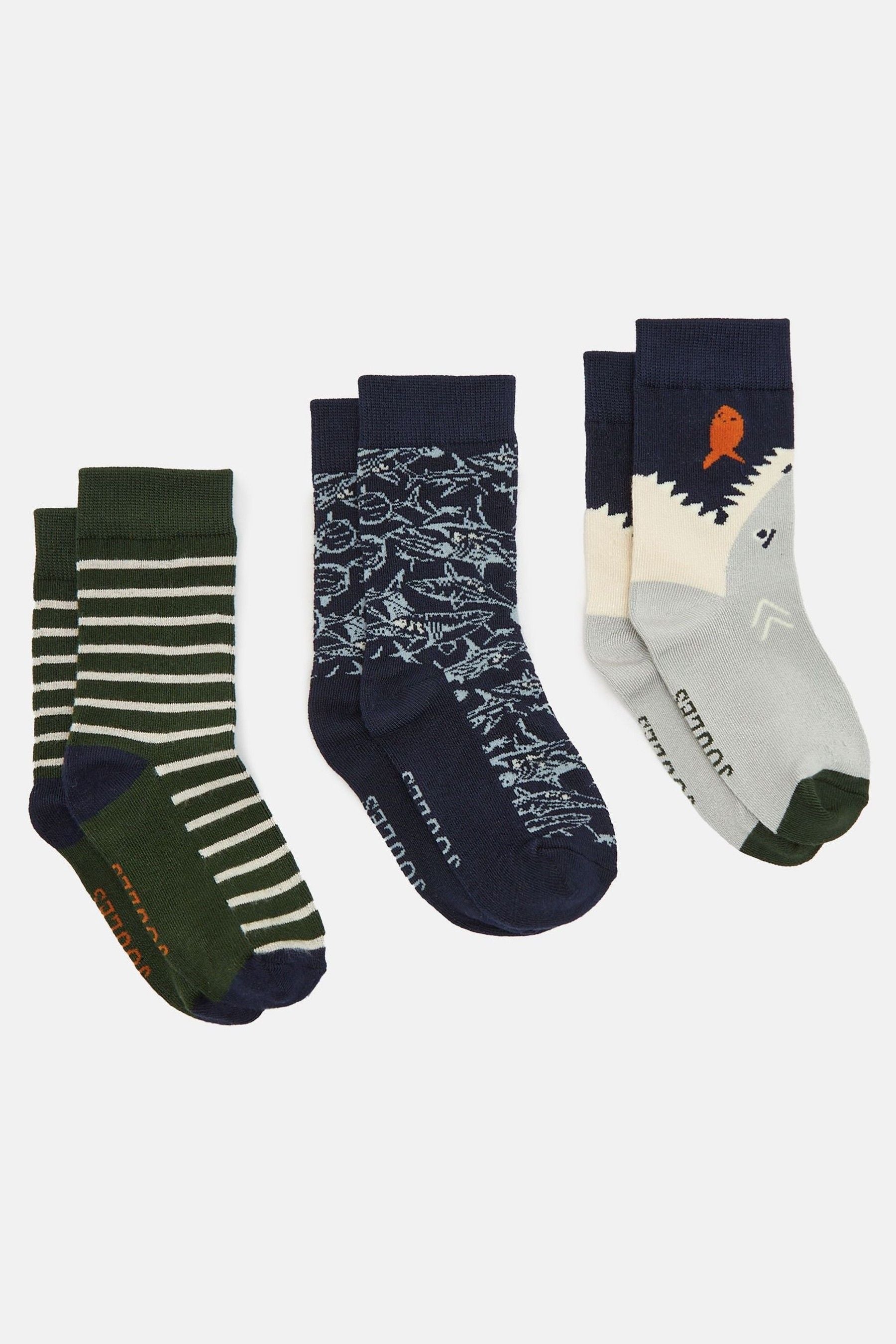 Joules - Boys' Neat Feet Green-Navy 3 Pack Socks