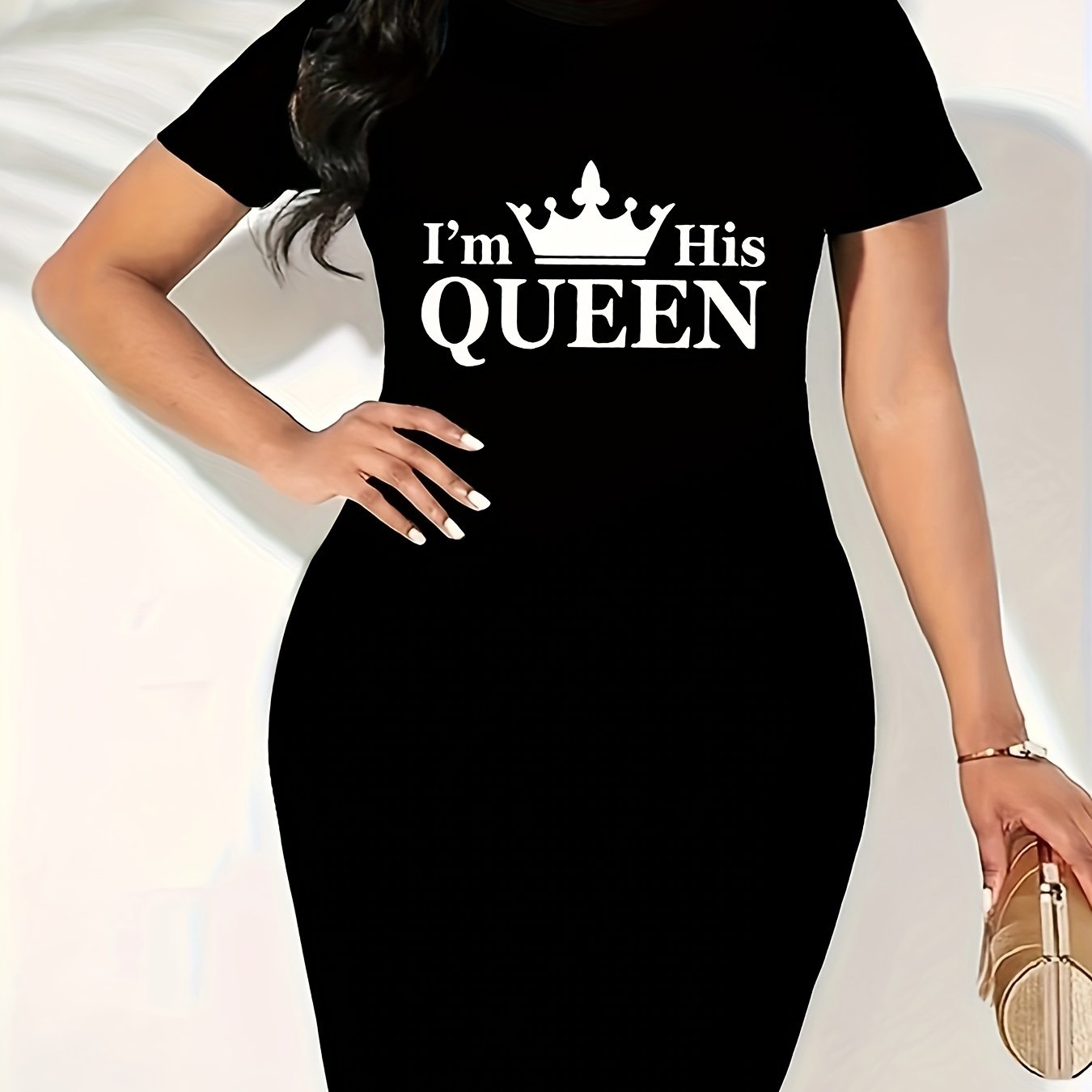 TEMU Women's Casual Pink Short Sleeve Bodycon Dress With "i'm " Print - Round Neck, A-line Silhouette, Summer Outfits