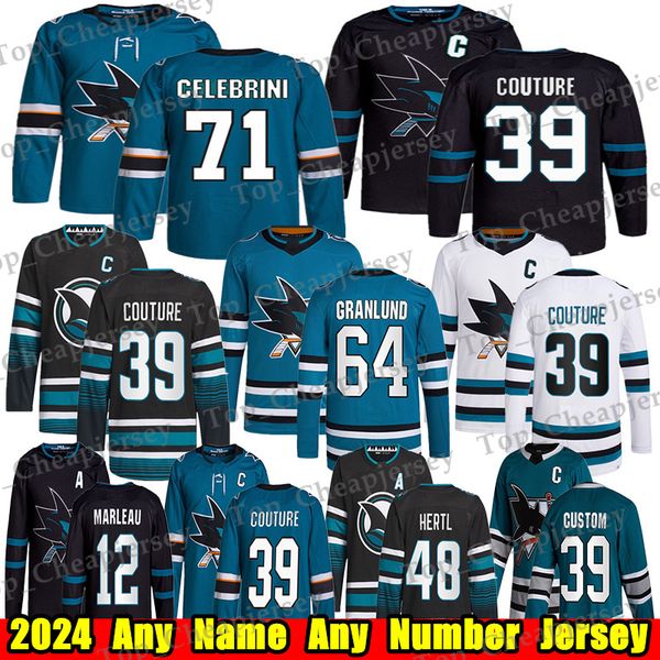 #71 Macklin Celebrini San Jose hockey jersey #39 Logan Couture Nico Sturm Brent Burns Mackenzie Blackwood Sam Dickinson Calen Addison Patric