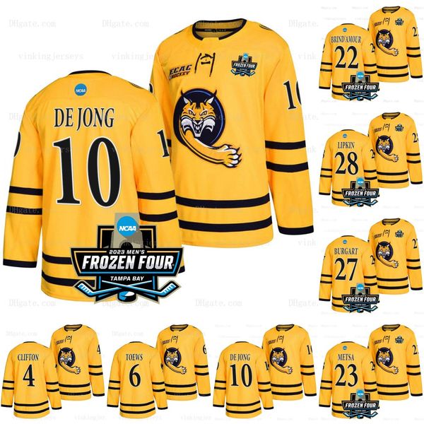 Quinnipiac Bobcats Hockey Jerseys Custom 2023 NCAA Frozen Foury 10 Ethan de Jong 22 Skyler BrindAmour 28 Sam Lipkin 27 Desi Burgart 23 Zach