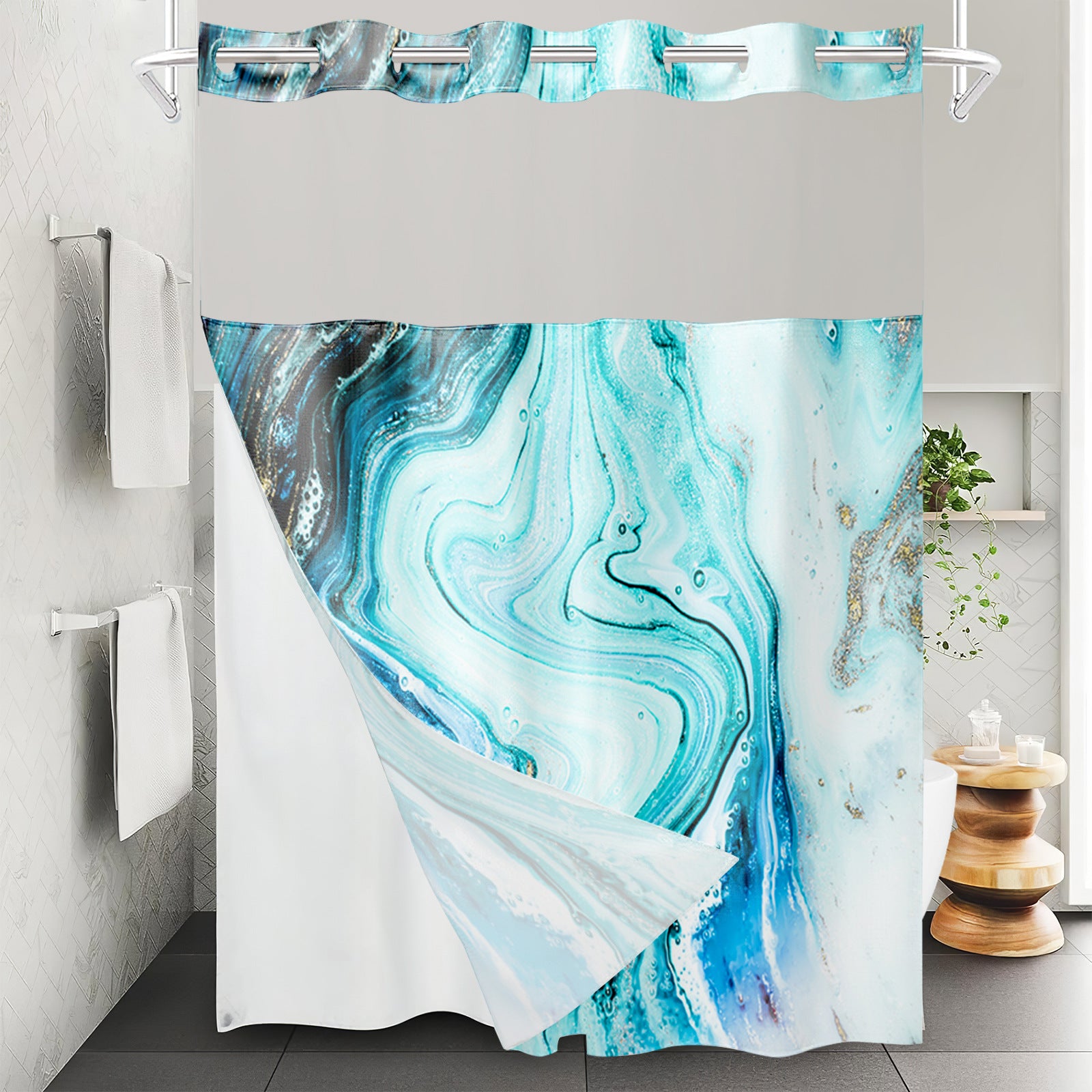 YL-37535 waterproof polyester digital printed marble pattern shower curtain bathroom double layer shower curtain