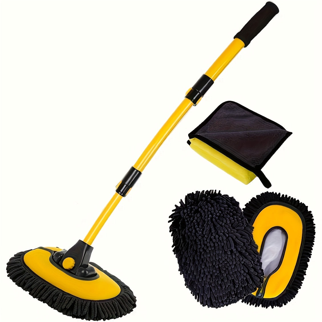 TEMU 1pc Aluminum Long Handle Car Wash Brush With Ultra- Towel, Cleaning Mop, Glove And Telescopic Rod, Suitable For Cars And Trucks - Easy To Clean,