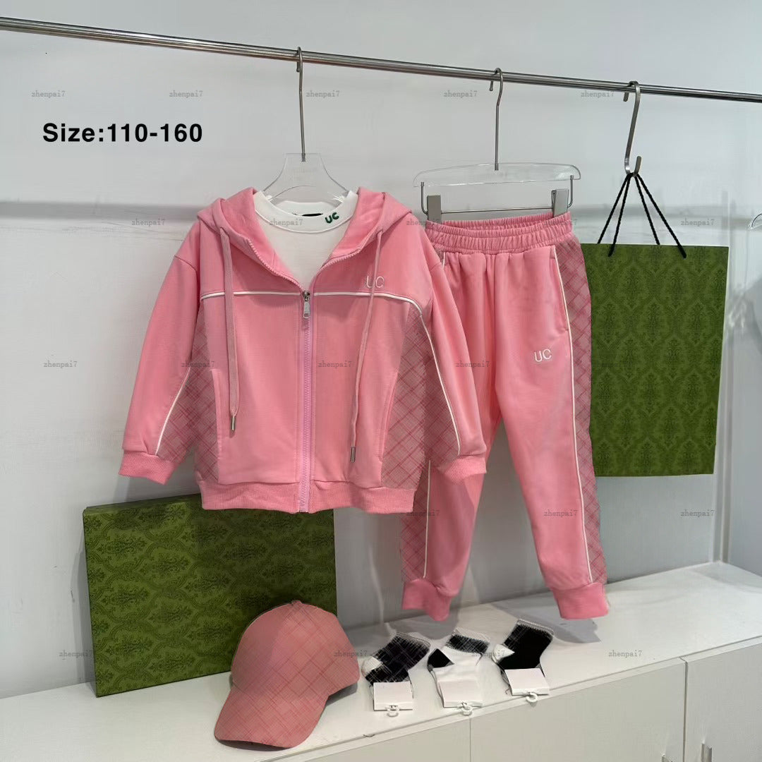 Top baby coat suit autumn Tracksuits Cute pink design girls Sports suit kids designer clothes jacket and pants A948X26N213