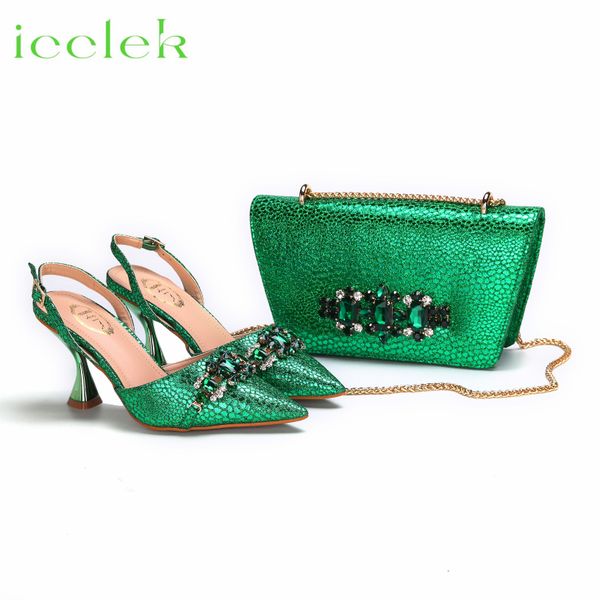 Green Elegant High Heels Nigeria Popular Ladies Shoes & Bag Set for Wedding