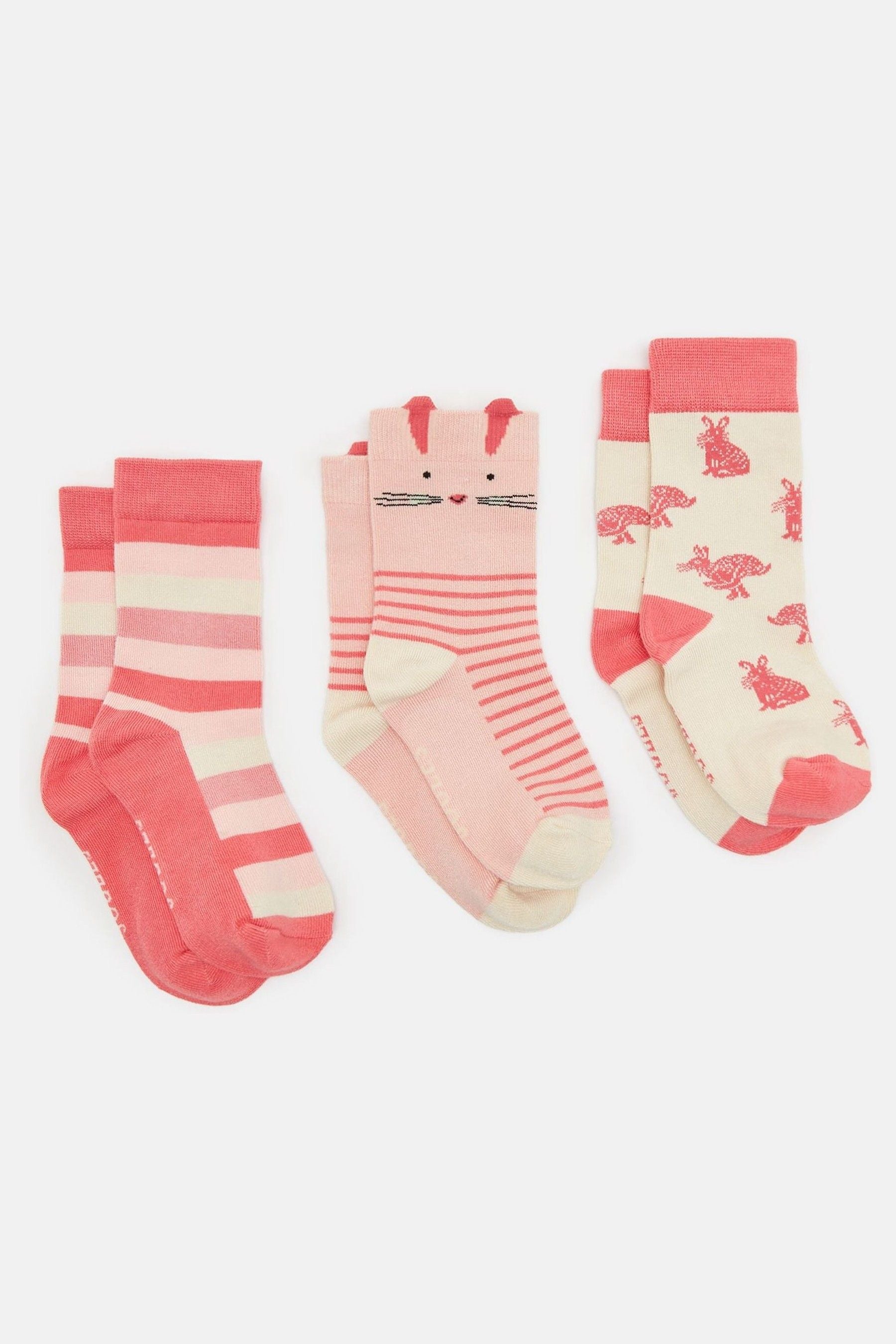 Joules - Girls' Neat Feet Pink 3 Pack Socks