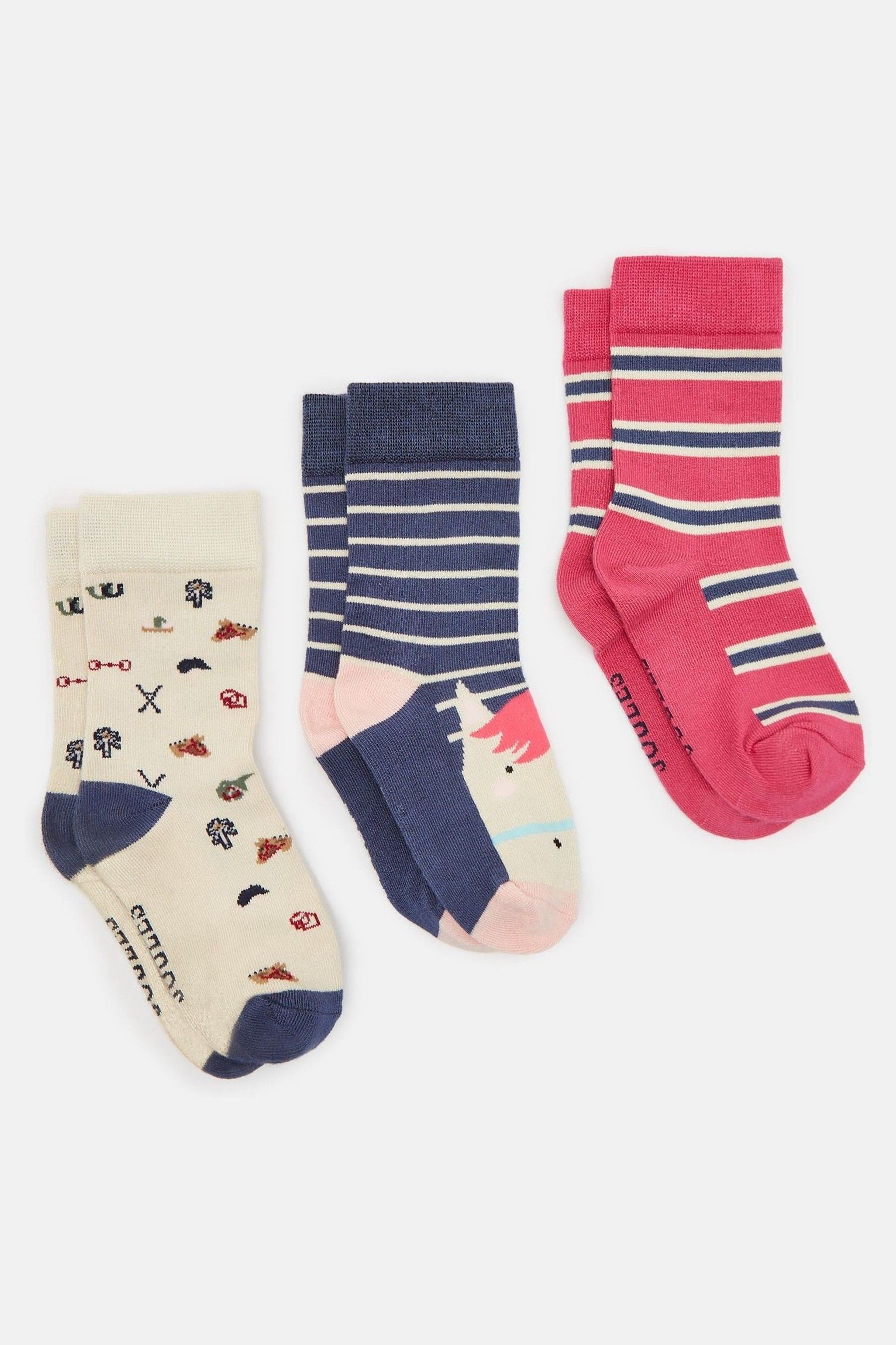 Joules - Girls' Neat Feet Navy-Pink 3 Pack Socks