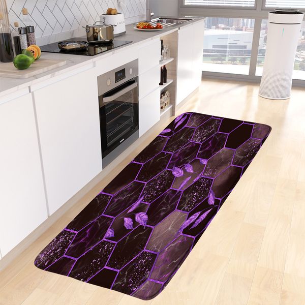 Abstract Marble Kitchen Floor Mat Gold Lines Leaves Cube Modern Geometric Room Long Carpet Home Decor Non-slip Rugs Bath Mats