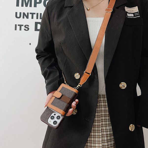 Cell Phone Cases Luxury Leather Wallet Phone Case for iPhone 16 15 Samsung S25 Crossbody Strap Card Holder Magnetic Tab Closure Lens Bump Ha