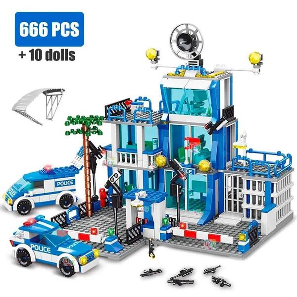 SWAT Police Station Military City Model Set Prison Car Policeman Boat Figures Model Building Blocks DIY Toy for Kids Boys Gift X250114
