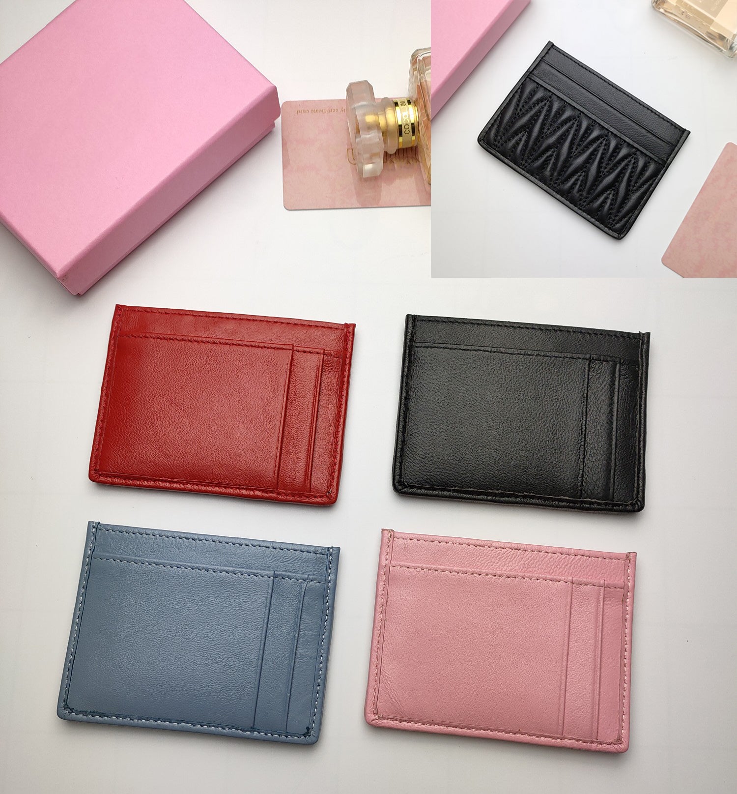 wholesale designer women card holders Lady lambksin soft leather mini wallet black red pink credit card wallets