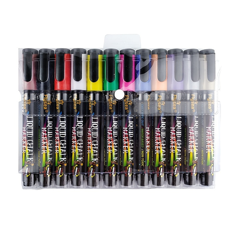 TEMU 12pcs-set Liquid Chalk Marker Pens Erasable Led Writing Board Glass Window Art 12 Colours Marker Pens School Supplies