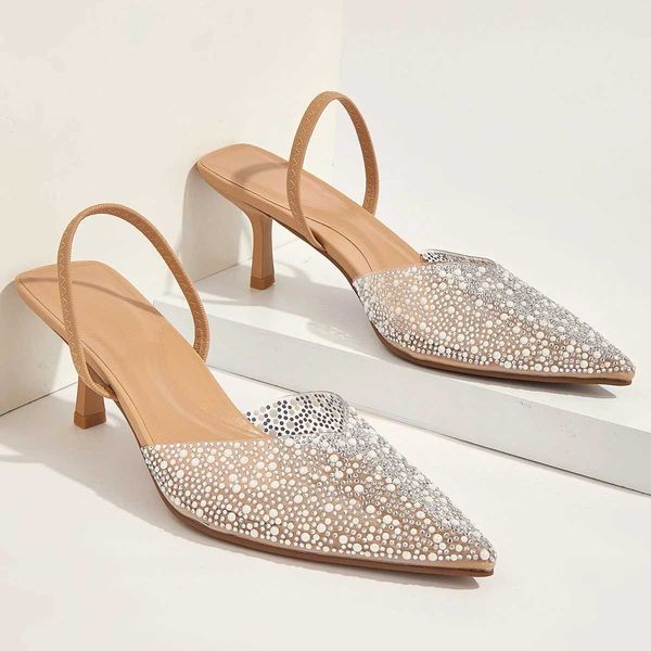 Glamorous Womens Heeled Sandals Translucent Faux Pearls Decor Slingback Stiletto Comfy Lightweight Prom Heels SummerC241026