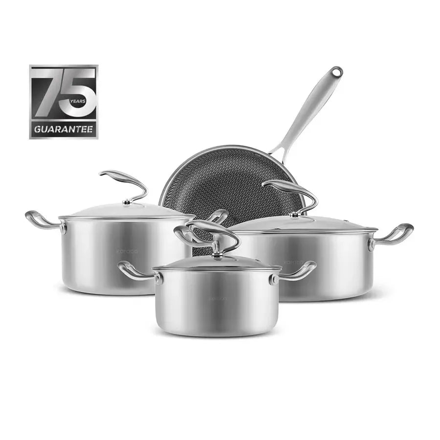 Karaca 5Ply PowerSteel 7-Piece 316+ Stainless Steel Induction Cookware Set, Silver