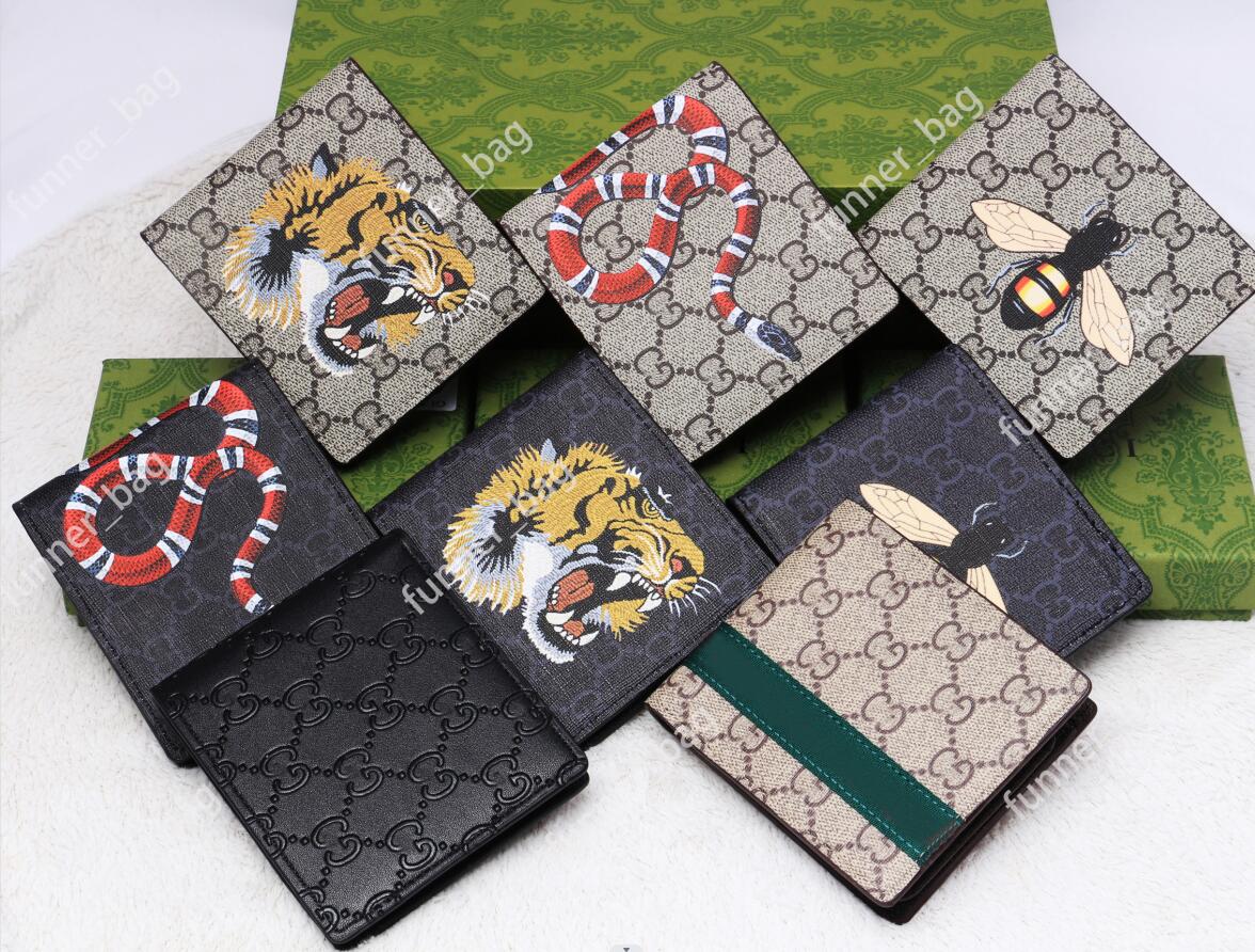 High Quality Fashion Men Animal Short Wallet Leather Black Snake Tiger Bee Man Wallets Women Purse Card Holders Woman Purses With Original box