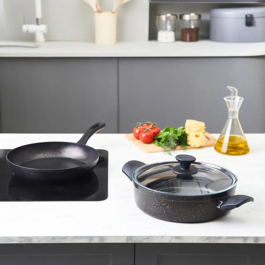 Karaca Blackgold Biogranite 3-Piece Induction Cookware Set, Black Gold