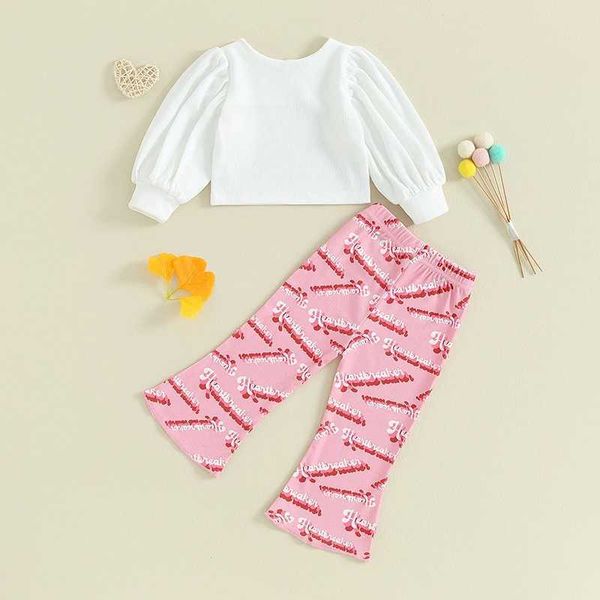 Baby girl 2-piece clothing set printed long sled top and elastic waist flash pants set Y250111