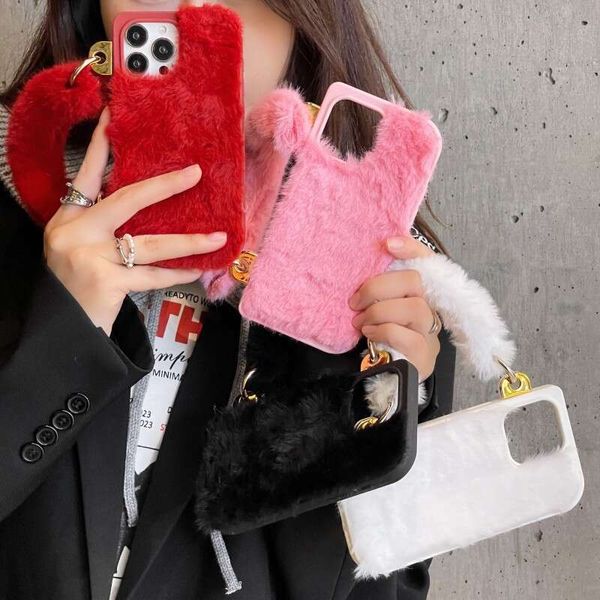 New autumn and winter plush handbag phone suitable for iPhone 15PRO goddess protective Apple 14 case