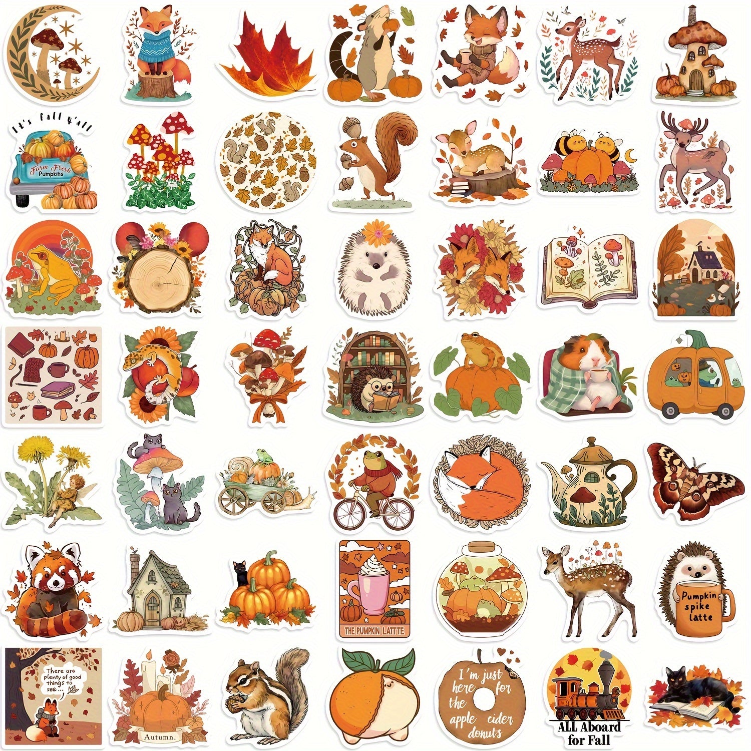 TEMU 50pcs Fall Cartoon Graffiti Stickers - Waterproof Vinyl Decals For Phones, Guitars, Computers - Vibrant Pumpkin, , And Fall-, Easy To Apply,