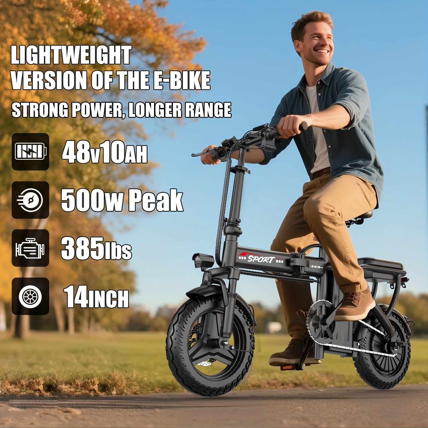 TEMU Ebikes For Adults, 500w Lightweight Folding Electric Bike For Adults, 20mph 35mile Long Range Commuter Electric Bicycle, 48v 10ah Removable