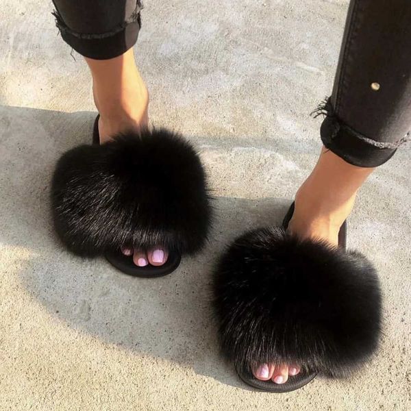 MPPM Real Fox fur slider is suitable for warm luxury designer sandals summer fur slider flip up shoes plus size shoes Y241209