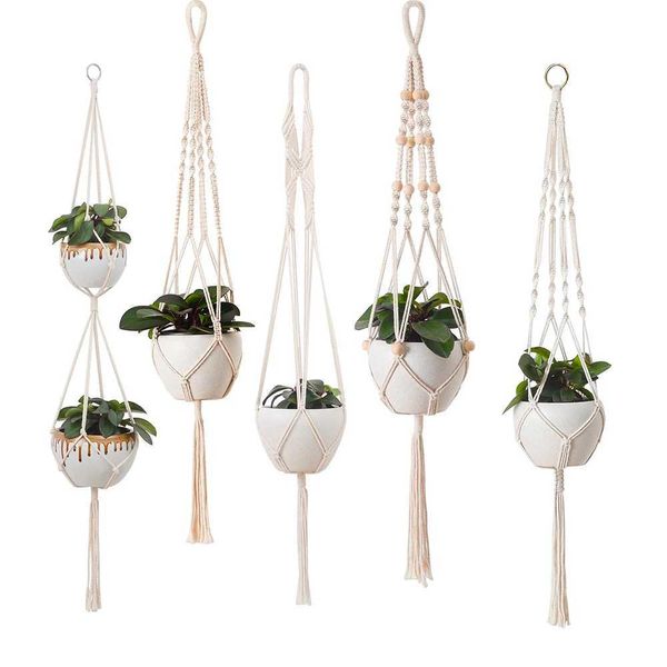 Planters Pots Macrame Plant Hanger Baskets Flower Pots Holder Balcony Wall Hanging Planter Decor Knotted Lifting Rope Home Garden Supplies H