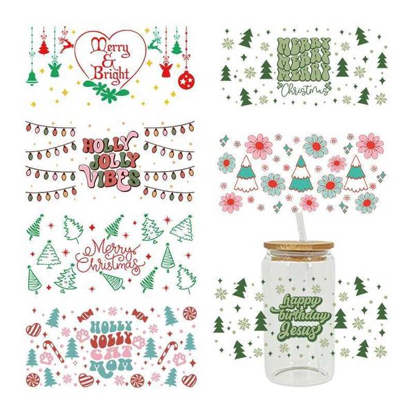 UV DTF Transfer Sticker Merry Christmas For The 16oz Libbey Glasses Wraps Bottles Cup Can DIY Waterproof Custom Decals D4932XJ241114