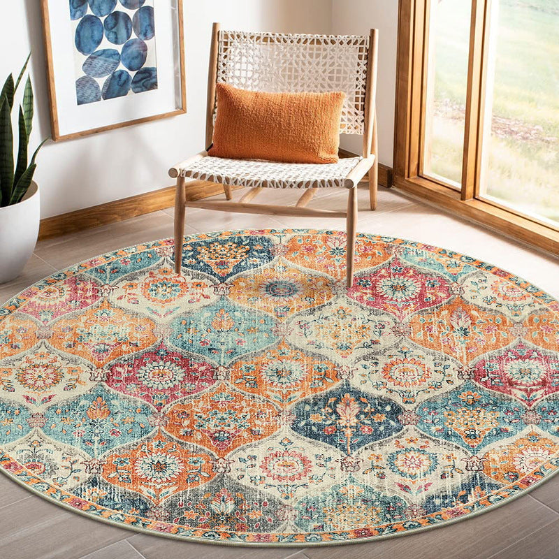 Circular living room carpet floor, ethnic style balcony TPR washed floor mat, wardrobe anti slip floor mat