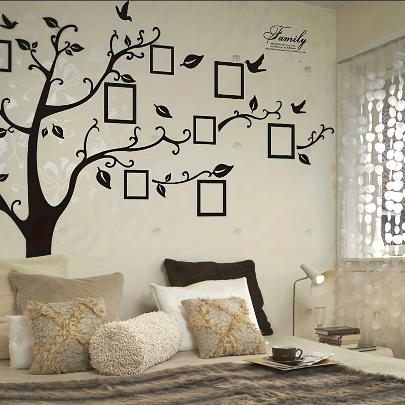 TEMU 1pc Tree Wall Decal With Photo Frames - Self-adhesive Detachable Leaf Pattern Vinyl Stickers, Multi-surface Decor For Living Room, Entryway,