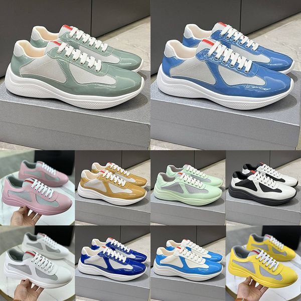 Fashion Designer Americas Cup Patent Casual Shoes Womens Mens Luxury Mesh Nylon Leather Flat Blue White Black Red Sneakers Low Breathable Jo