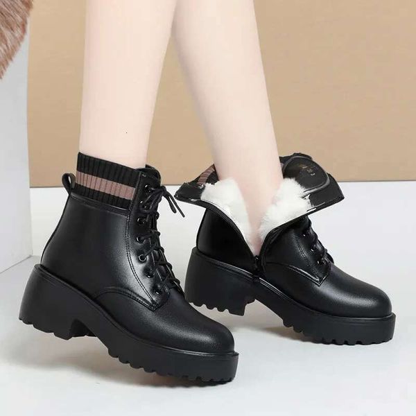 Aiyuqi feminina Chelsea Boots Tamanho grande 2024 New Genuine Leather Women Winter Shoes Boots Wool British estilo Mid Boots 70