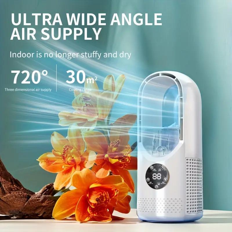 TEMU Portable Air Conditioning Fan Usb Tower Fan Desktop Bladeless Fan - With Water , -color Led Ambient Light, Timer And Smart - Office, Travel,