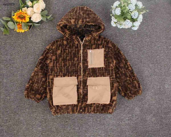 Fashion baby jacket hooded toddler coat Size 100-150 warm Plush kids designer clothes long sleeved child Outerwear Dec05