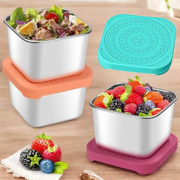 Stainless Steel Square Outdoor Portable Sauce Cup With Lid - Small Food Container for Lunch Durable and Convenient Travel BoxT250205